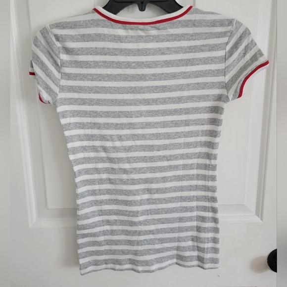 Tommy Hilfiger Women's Gray White Red Hem Striped Short Sleeve Tee XS - Picture 4 of 5